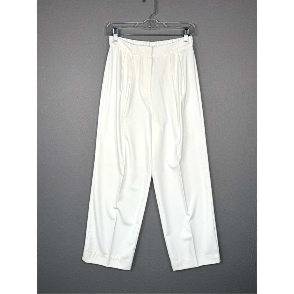 GOELIA White High Rise Tailored Wide Leg Trousers Size‎ 27 Quiet Luxury Corpore